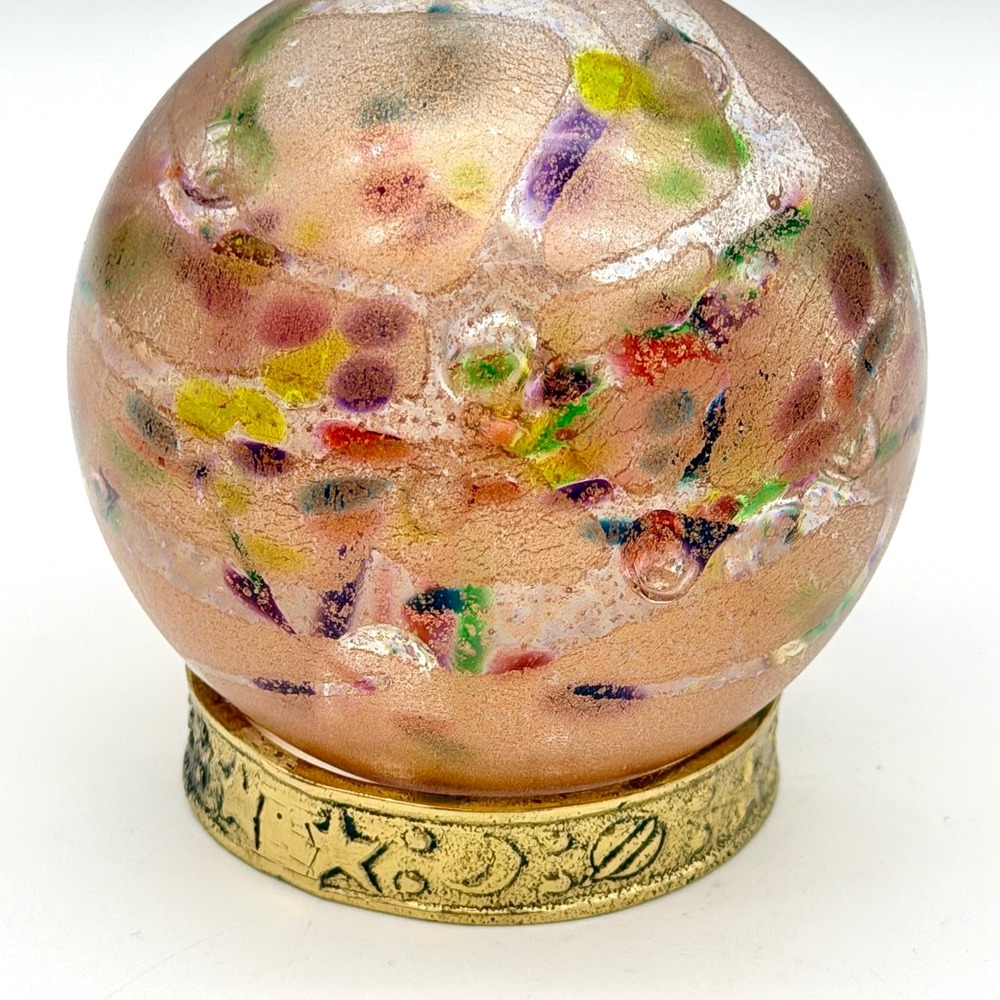 Glass Eye Studio GES Planet Paperweight Gold Aventurine Orb w/ Celestial Stand